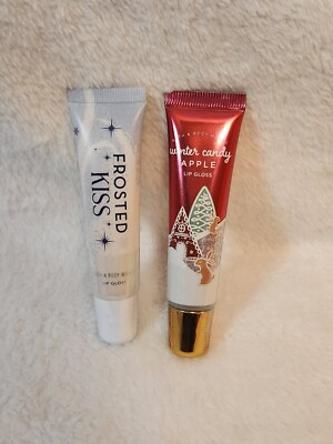 2 Bath & Body Works Lip Glosses Winter Candy Apple & Frosted Kiss New + Sealed