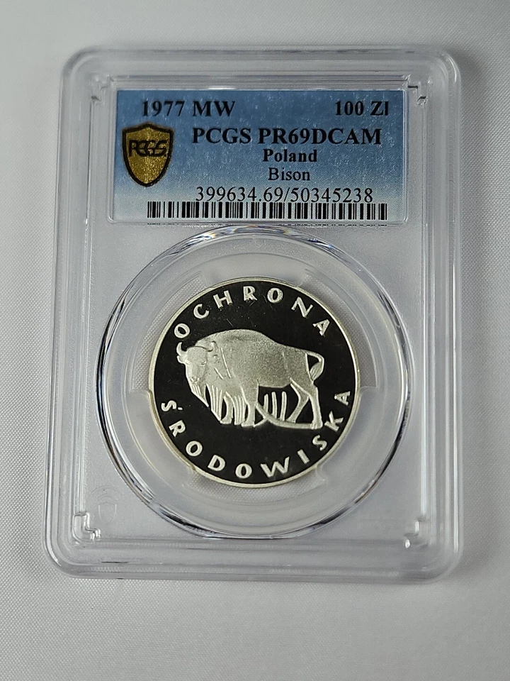 Polonia 1977 100 zlotych plata prueba búfalo europeo - graduación profesional pr69dcam Foto 2 de 3