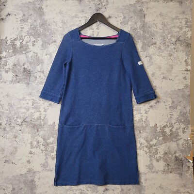 Joules Mariners Grade Denim Dress Women's 8 Blue 3/4 Sleeve Round Neck C