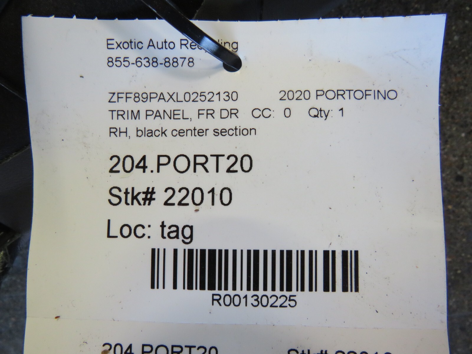 Ferrari Portofino, RH, Front Door Trim Panel, Center Section, Used, 89127200