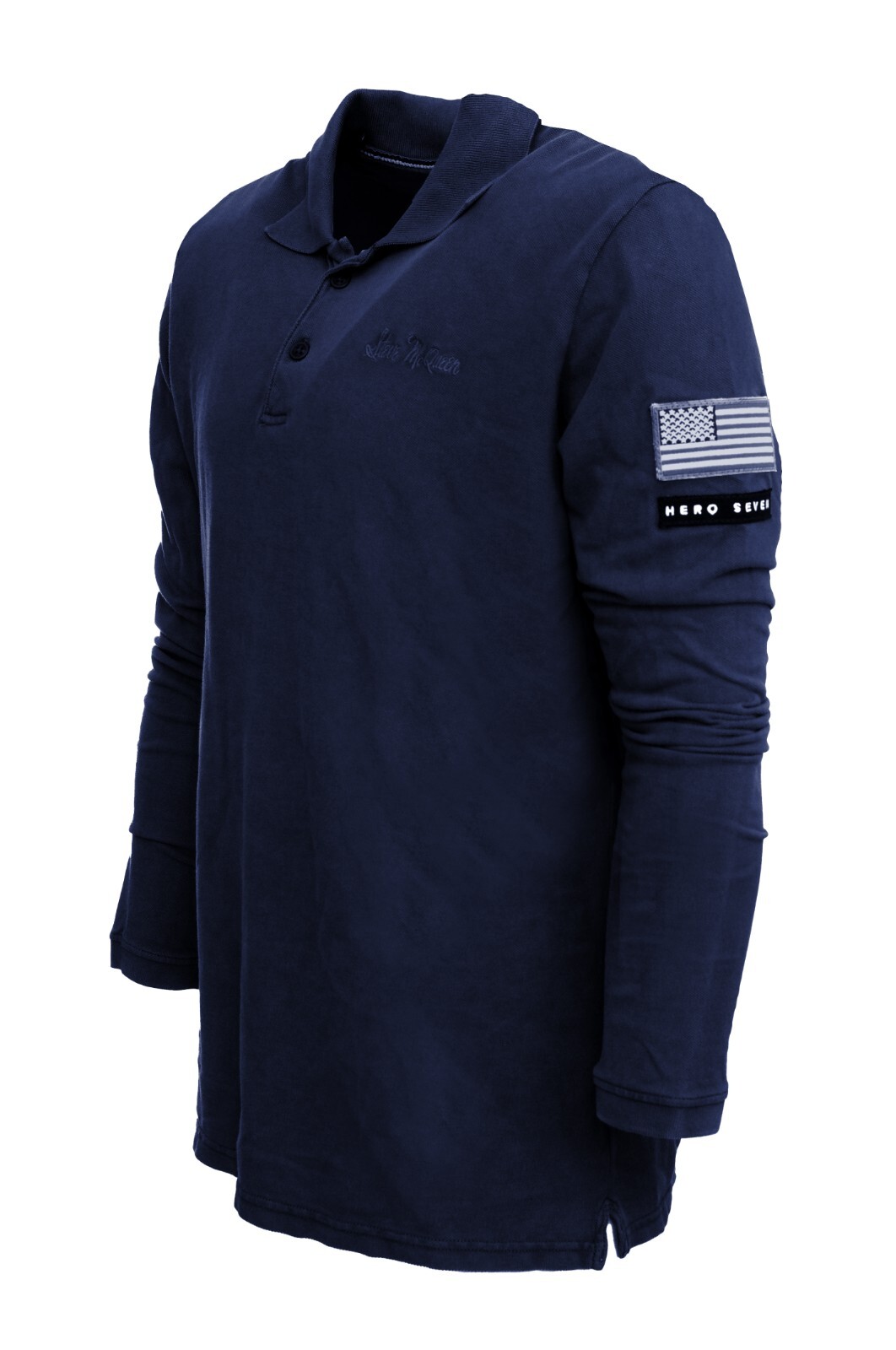 Steve Mc Queen men's long polo shirt m navy blue Hero Seven Chain polo dark blue image 4