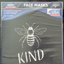 Bee Kind Black White Unibody Soft Stretch Face Mask 2 Pack Adjustable Sealed New