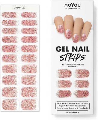 MOYOU LONDON Semi Cured Gel Nail Strips, 20 Pc. Gel Wraps for Nails, Get 1 Free