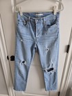 Levis Jeans Womens 29x28 Blue Button Fly Wedge Straight Distressed Light Denim