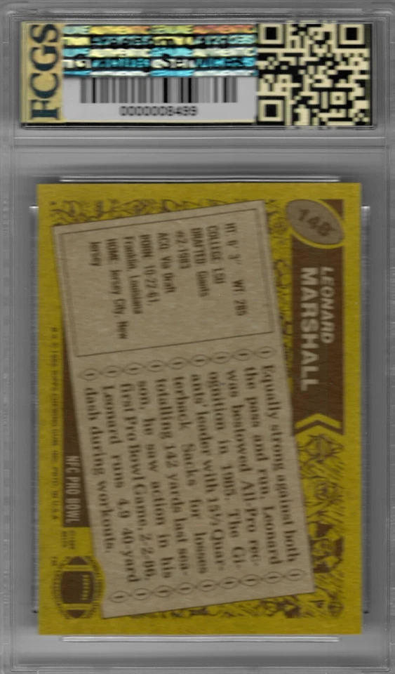 1986 Topps Leonard Marshall RC #148 Graded FCGS 10 GEM MINT!!! - Image 2 of 2