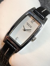 Talbots Slim Tonneau Women’s Watch Silver Tone Black Leather Band New Battery