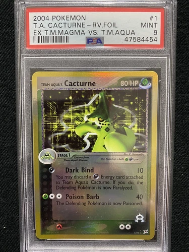 Pokemon EX Team Magma Vs. Team Aqua Team Aqua's Cacturne Reverse Foil 1/95 PSA 9