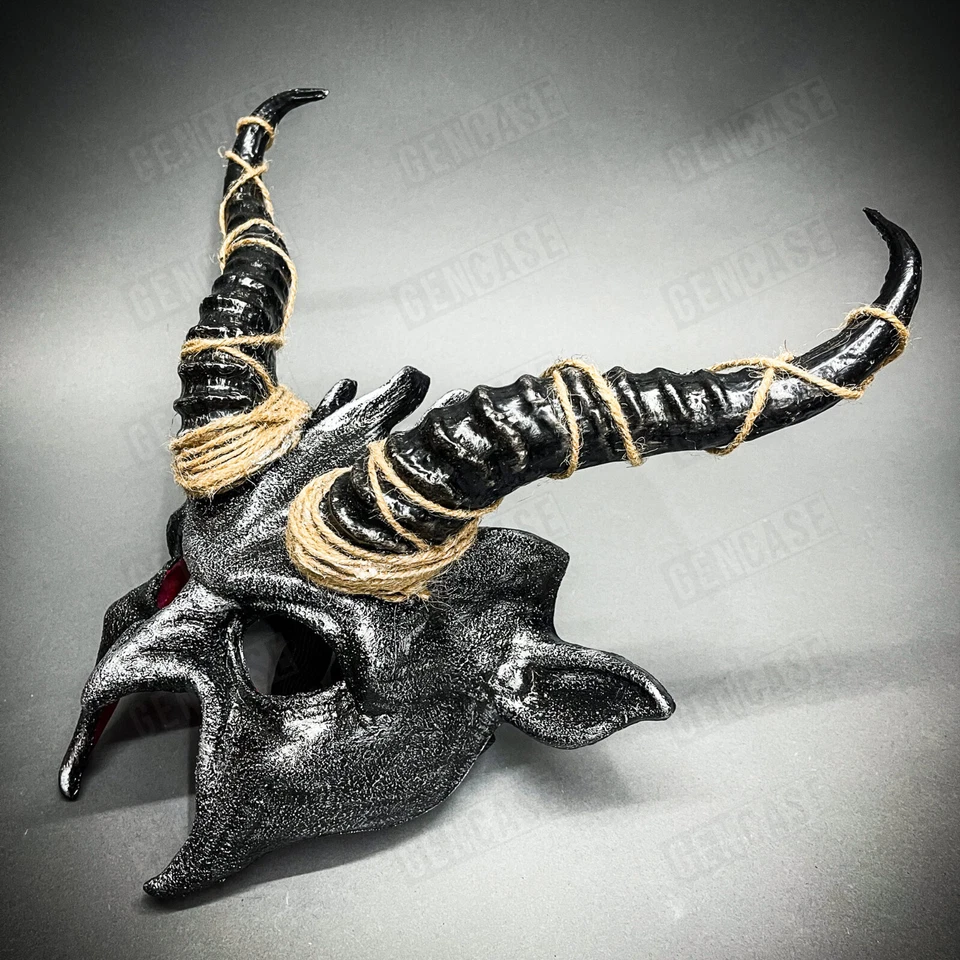 Black Silver Demon Devil Satan Black Impala Horns Masquerade Party Costume Mask - Image 2 of 4