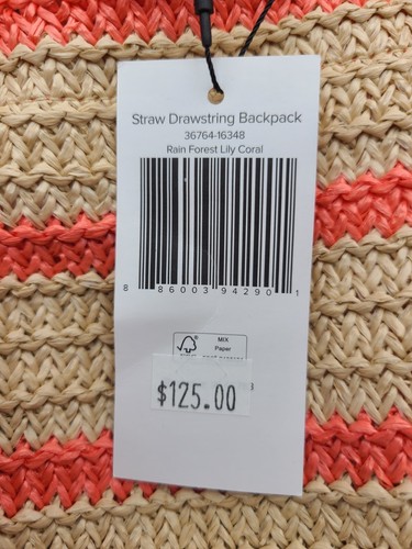 Vera Bradley Straw Drawstring Backpack in Rain Forest Lily Coral. - 第 12/13 張圖片