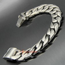 Men's Silver 316L Stainless Steel Cuban Chain Link Bracelet Necklace Polish 17mm