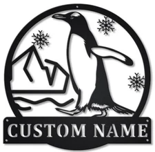 Customized Penguin  Bird Metal Garden Name Sign Home Decor address sign Wall Art