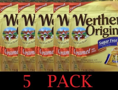 5x Werther s Original SUGAR FREE CARAMEL Hard Candy Candies 7.7 oz Bag - 5 PACK