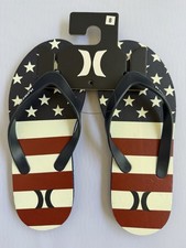 Hurley Men s Size 8 American Flag Flip Flops Sandals Red White Blue Stars Stripe