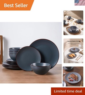Dinnerware Set 12pcs Stoneware Plates Bowls Cups Modern Speckled Charcoal