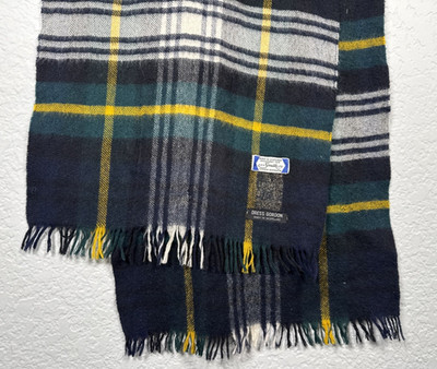 Johnstons of Elgin Dress Gordon Scotland Wool Scarf ~56''x12  Check Plaid Blue