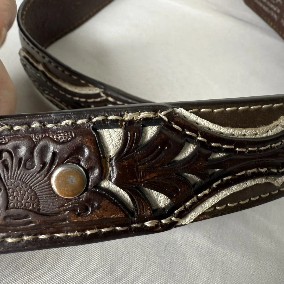 Cinturón Nocona Cuero Marrón Western Bandera Americana Hebilla Juvenil Talla 28 Ajustable Foto 3 de 4