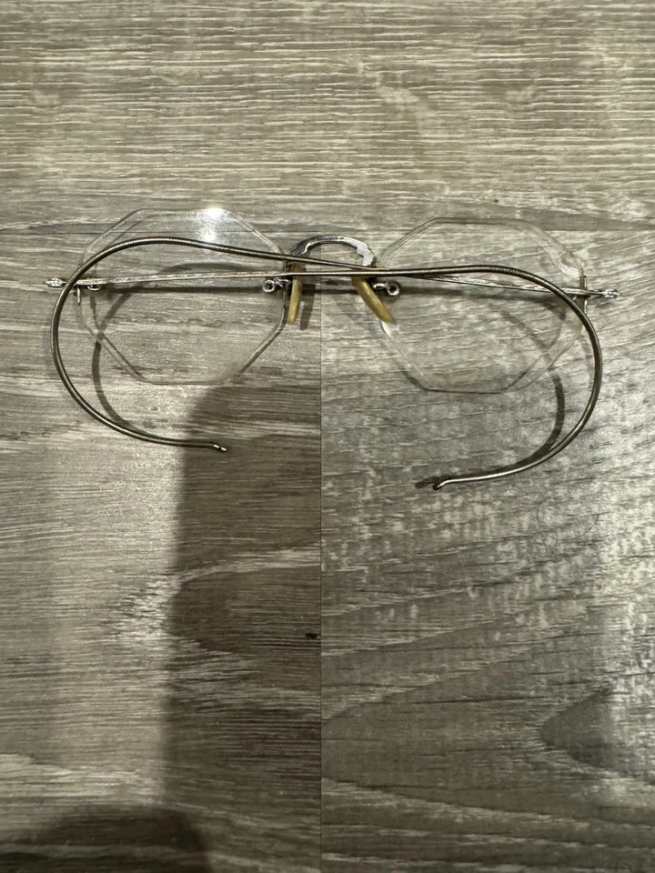 Anteojos octágonos Shuron sin montura de colección NOS Cable Temple marco dorado EE. UU. Foto 3 de 4