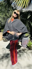 Women’s V.Frass Shawl/Cape/Wrap. One Size Fits All. Gray With Print Trim. NWOT.