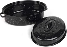 New 16 Inch Roasting Pan with Lid - Covered Oval Roaster Enamel Carbon Steel Pot