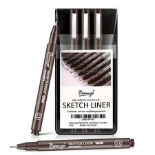 Bianyo Sepia Tone Art Pen Set, 5 Assorted Tips - Warm Pigment Ink Sketch Line...