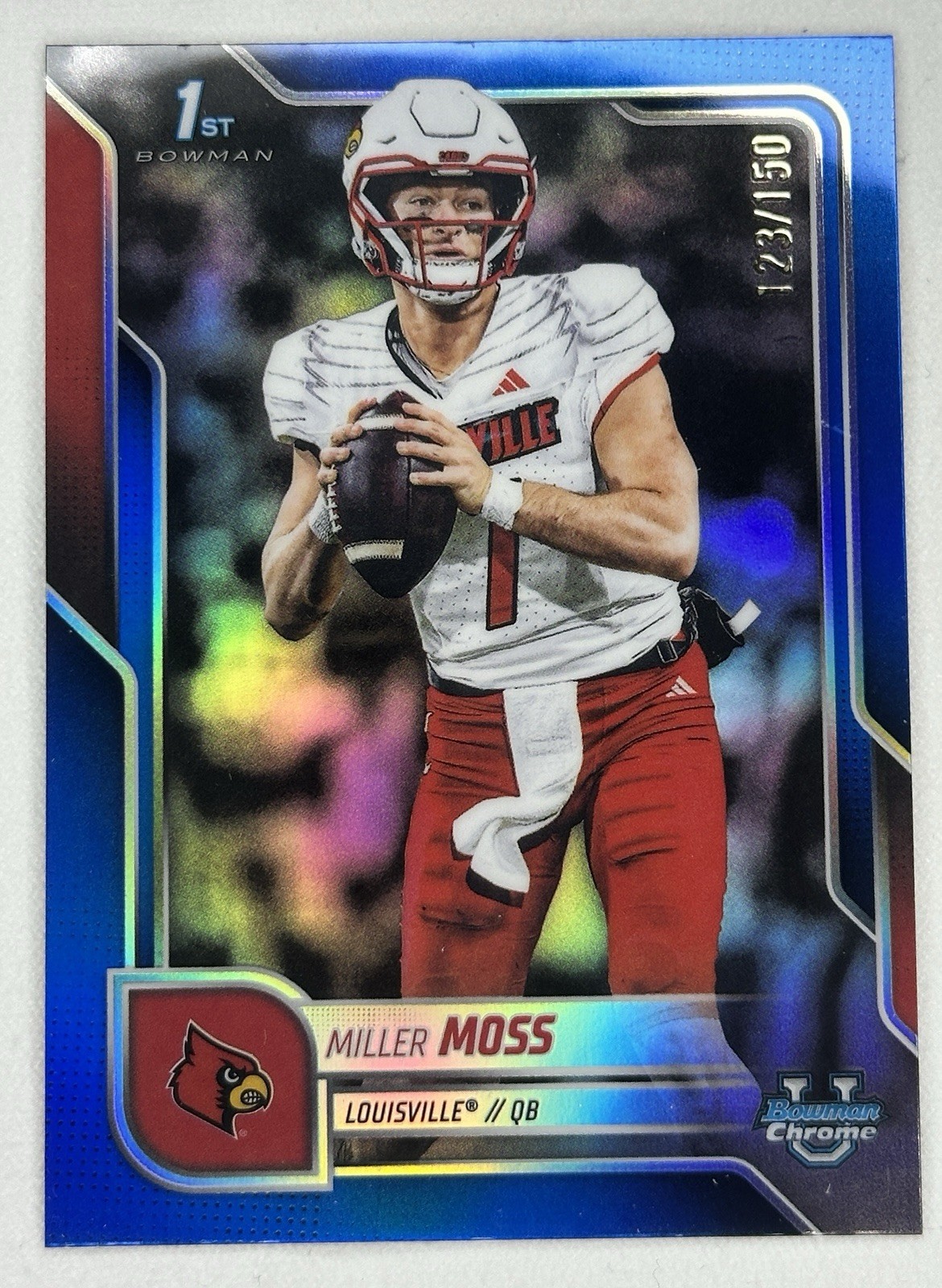 2025 Bowman University Chrome Football Miller Moss 1st Blue /150 Louisville