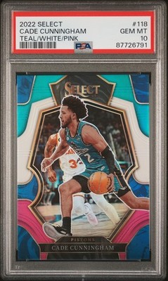 2022 SELECT #118 CADE CUNNINGHAM TEAL/WHITE/PINK /49 PSA 10 GEM MINT POP 2 RARE