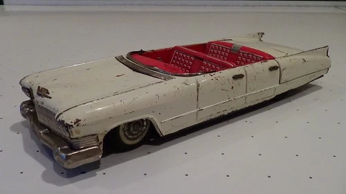 vintage Bandai 1960 Cadillac Fleetwood Sign of Quality Japan tin friction litho
