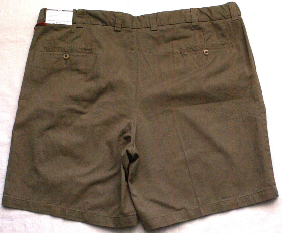 Pantalones Cortos Harbor Bay Relajante de Cintura Plisados Para Hombres 48 Grandes Altos Caqui Oliva 100% Algodón Foto 2 de 3