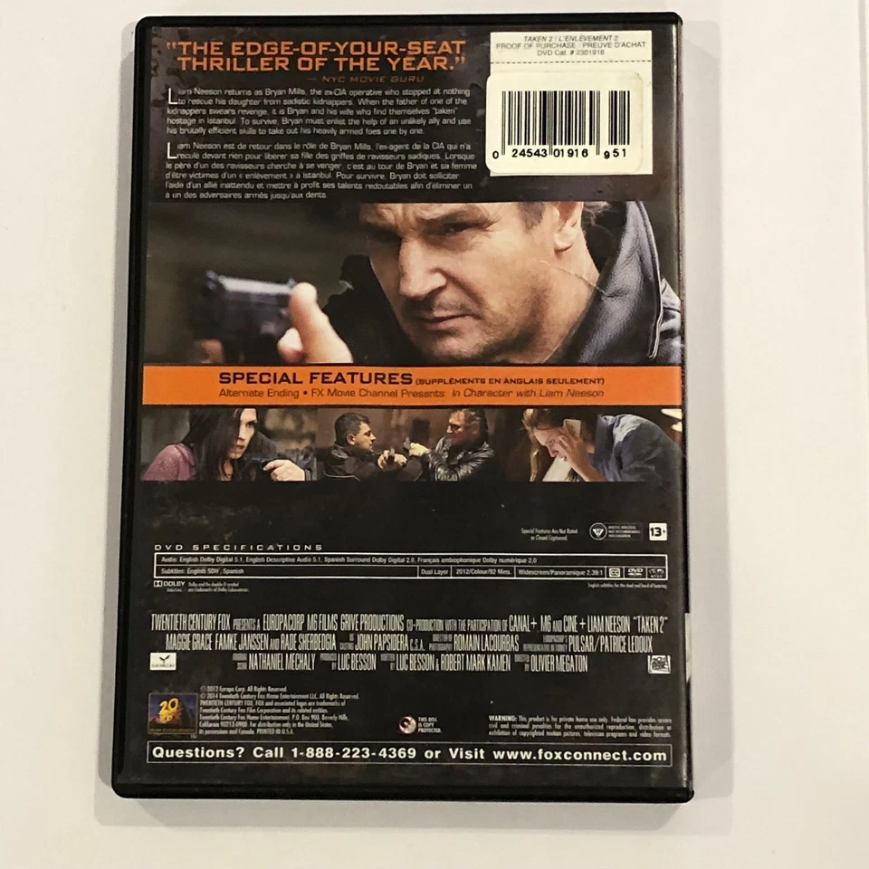 Taken 2 DVD Liam Neeson Action Thriller 2012 Special Features English French - Image 2 of 2