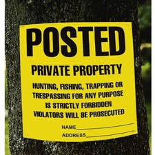 Posted Sign – No Hunting No Trespassing 11 x 11 Inch, Yellow Private Property...