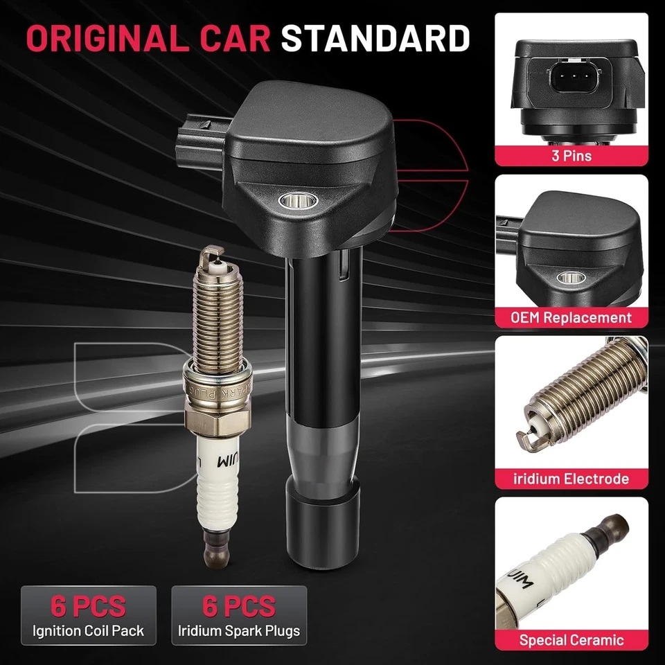 UF603 OEM 6 bobinas de ignição +6 velas de ignição de irídio para Honda Accord Odyssey Acura - Imagem 2 de 4
