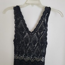 Black Sleeveless Crochet Knit Small Dress Beach Cover-up Bohemian