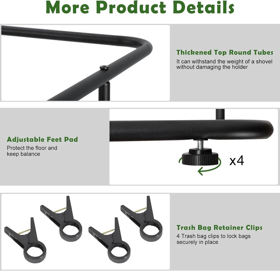 Soporte para bolsa de basura de jardín soporte para bolsa de hojas de césped resistente clips 30-45 galones Foto 2 de 4