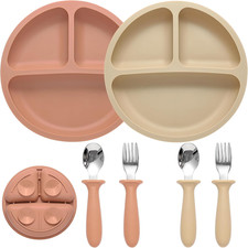 2 Pack Divided Suction Plates for Baby, Spoons and Forks Set
