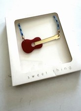 New Meri Meri Guitar Necklace Plastic Chain And Cord In Box Sweet Thing Red Blue