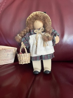 Lizzie High The Little Ones 1992 Wooden Folk Girl Doll w/ Basket, Fabric Dress