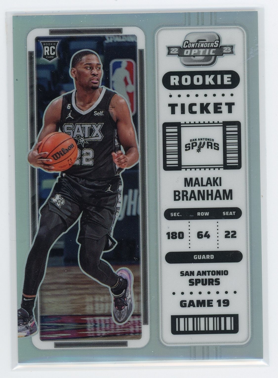 2022-23 Panini Contenders Optic Rookie Ticket Silver Prizm Malaki Branham RC