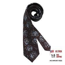Floral Ties for Men Long Skinny Mens Neck Tie with Flower Print Brown