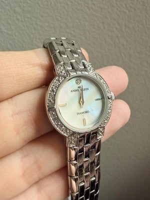 Anne Klein Diamond Womens Watch Silver Tone MOP Dial Crystal Bezel Quartz