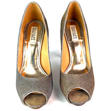 Badgley Mischka Humbie VI Evening Silver Pewter Glitter Pump Size 9