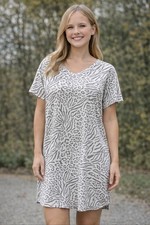 FELEMO Womens 1X Animal Print Dress Gray Zebra Leopard Casual Plus Size NEW