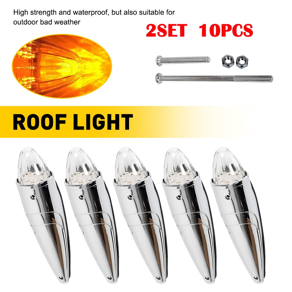 10Pcs 12V-24V 17 LED Amber Torpedo Cab Marker Roof Top Light