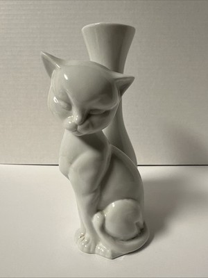 Vintage 1970's White Kitty Cat Flower Bud Vase Fine Porcelain