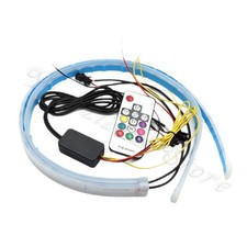 2PCS RGB LED DRL Light Car Headlight Sequential Strip Turn Signal Remote Control