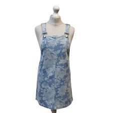 Topshop Dress Moto Blue Denim Pinafore Floral Dungaree UK Women's UK Size S 8