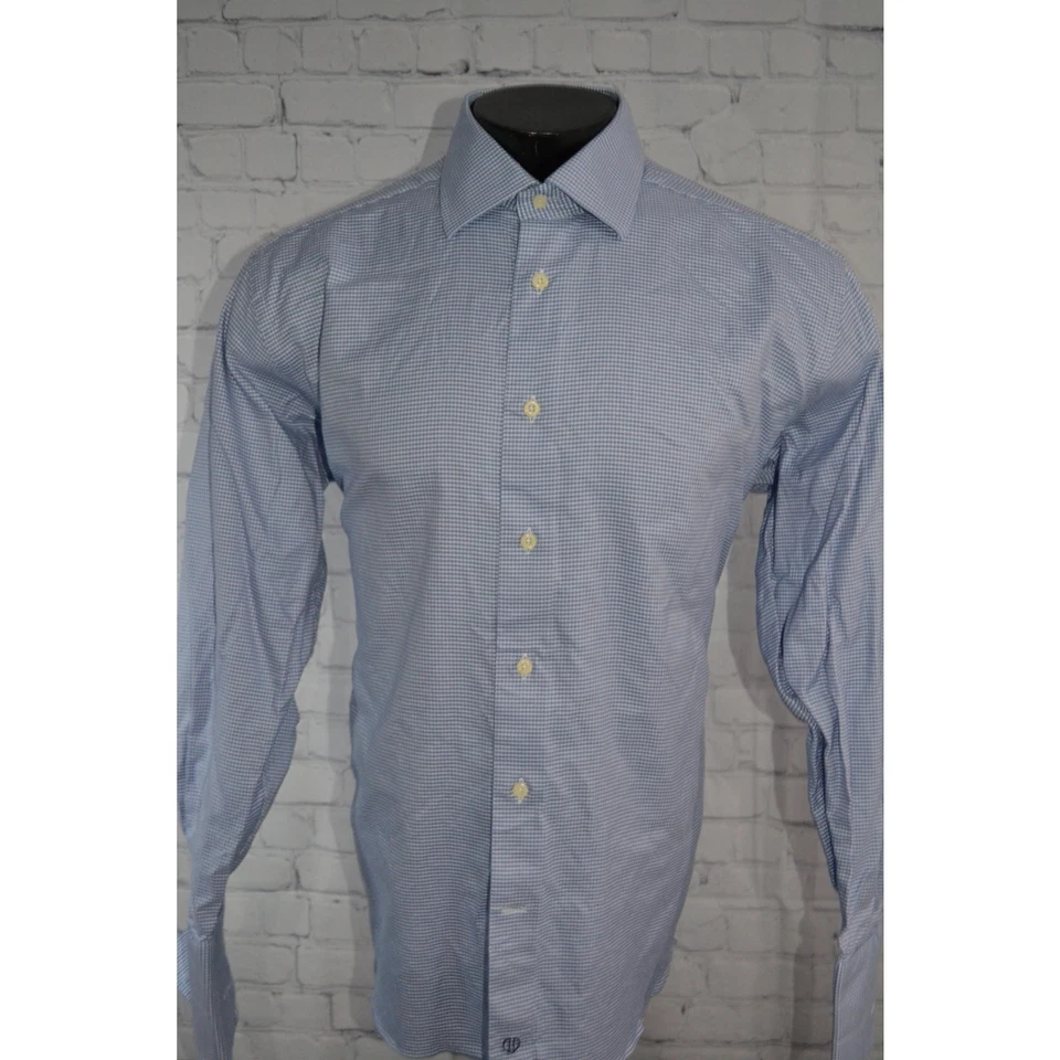 Camisa de vestir David Donahue puños franceses para hombre talla XL azul algodón abotonada Foto 3 de 4
