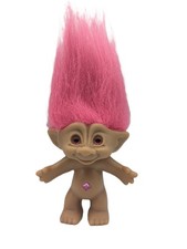 Ace Novelty Treasure Troll Doll Pink Hair Belly Button Gem Jewel 5"