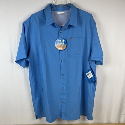 Columbia PFG Mens XL Slack Tide Camp Shirt Blue UPF 50 Fishing Button Down