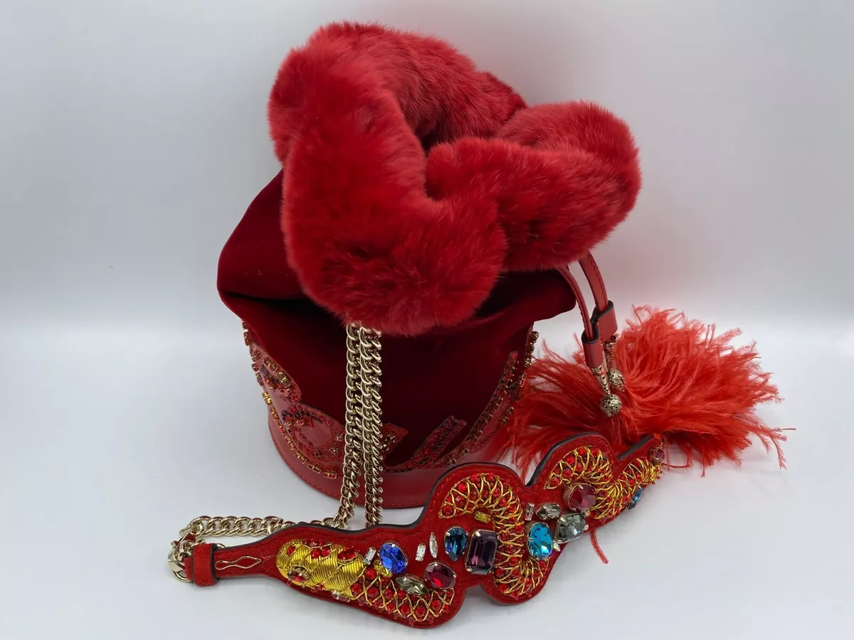 Christian Louboutin Marie Jane Bucket Velvet Calf Red Bag Handbag