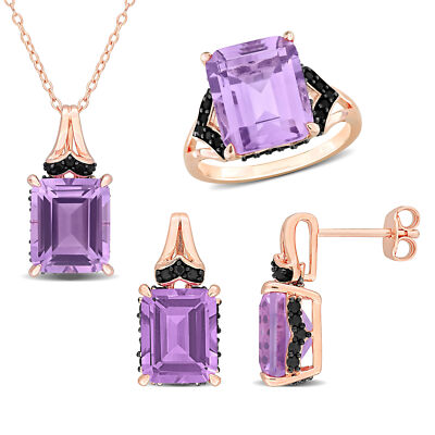 Amour Rose Silver Rose de France & Sapphire Pendant, Chain, Earrings & Ring Set
